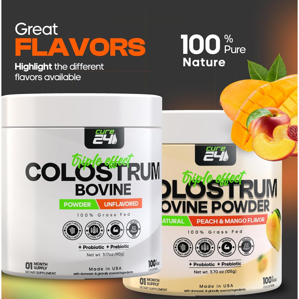 Bovine Colostrum X3 Supplement Powder for Humans, 100% Pure Whole Natural Grass Fed Superfood, High Igg, plus Probiotic & Prebiotic, Unflavored, Made in USA (Strawberry)