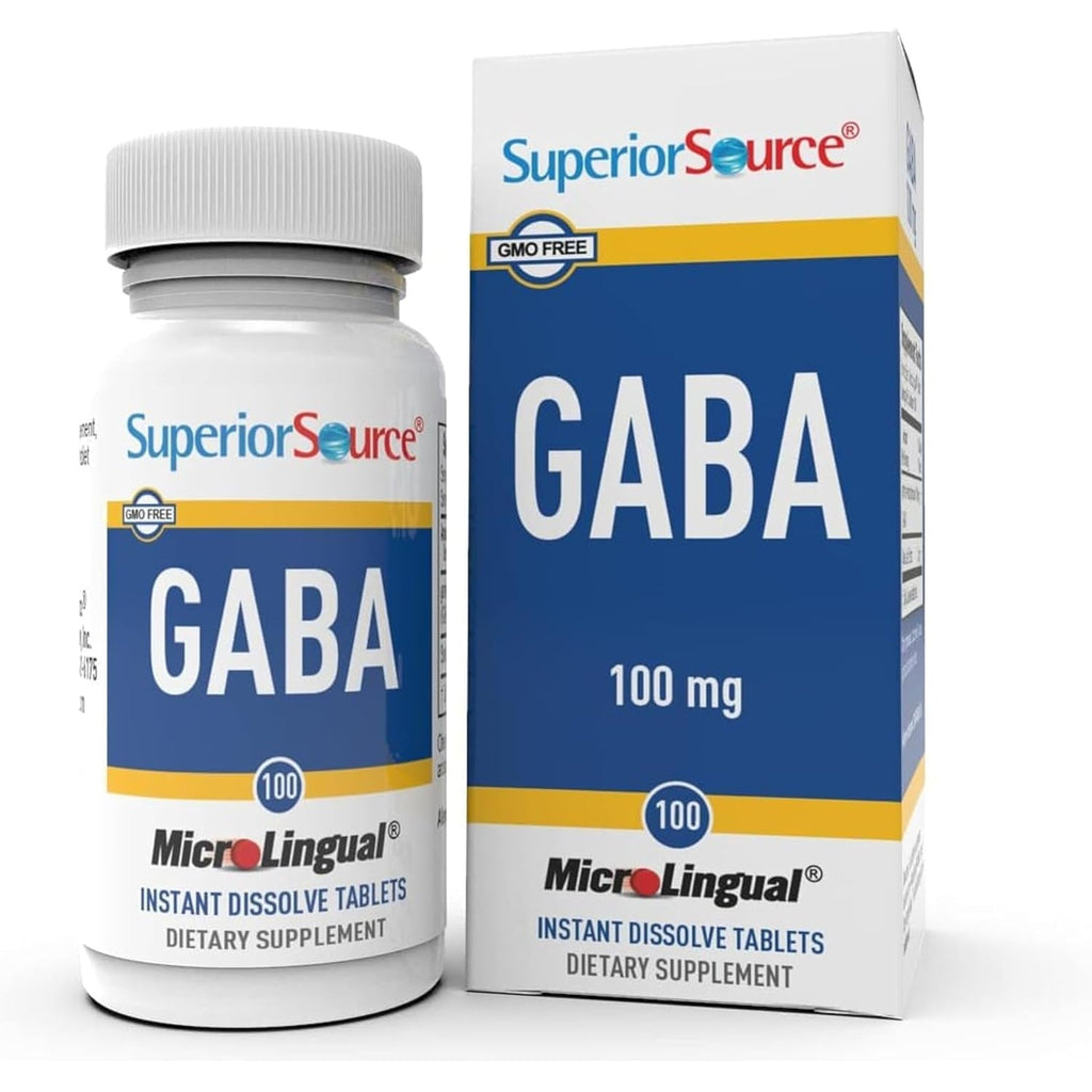 Superior Source GABA 100 Mg - Brain & Nervous System Support Supplement - Gamma-Aminobutyric Acid Supplement Aids Healthy & Relaxed Sleep - Bariatric Friendly - 100 Sublingual Dissolving Tablets