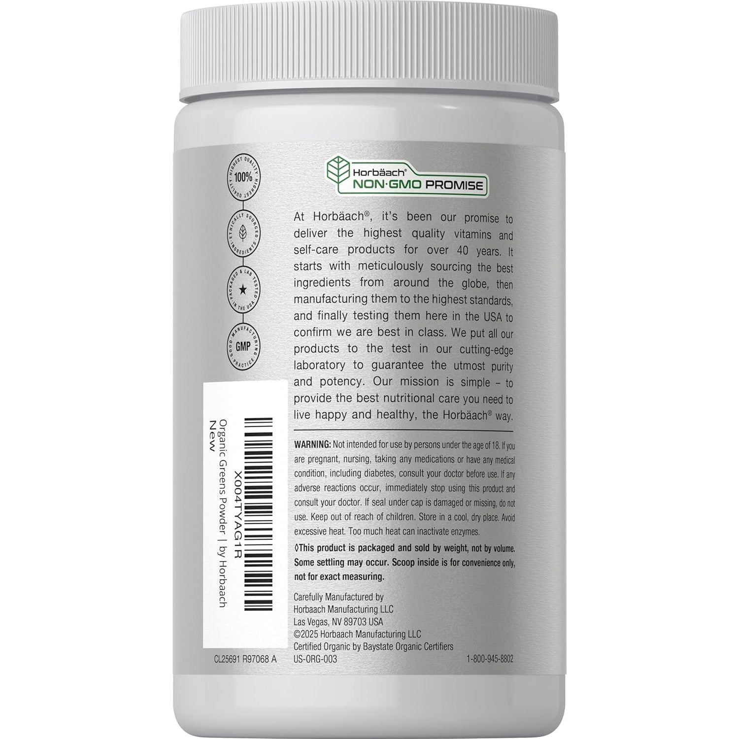 Horbäach Organic Greens Powder | 5.29 Oz Supplement | with 20+ Superfoods, 18 Digestive Enzymes, and Prebiotics | Relieves Occasional Gas, Discomfort & Bloating | Vegan, and Non-Gmo