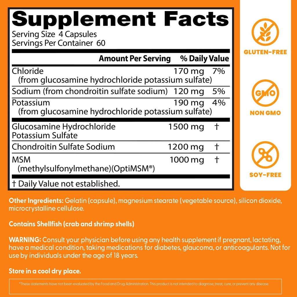 Doctor'S BEST Glucosamine Chondroitin MSM - Joint Health Support Supplement for Women & Men, Nutritional Support for Joint Strength, Hair, Skin, & Nails, Gluten Free, Non GMO - 240 Capsules