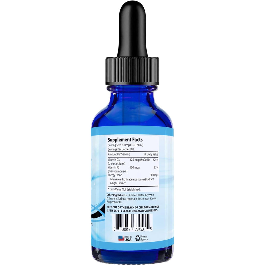 Vitamin D3 K2 Drops, 390Mg, 4 Oz Liquid, 302 Servings, Made in USA, Quick Absorption, Quality Potent Ingredients, Non-Gmo, GMP Certified, Cruelty-Free Products, Bone Strength Supplements