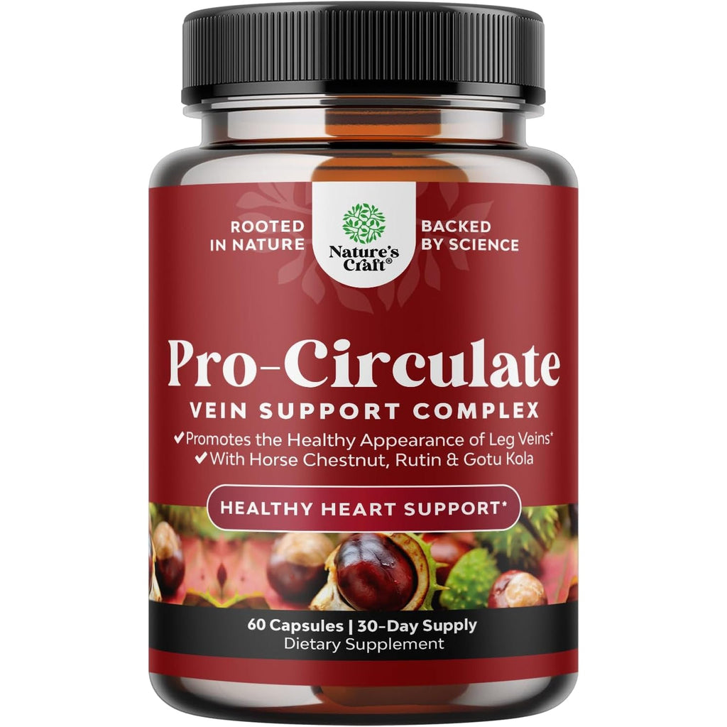 Natures Craft Vein Support Supplement for Leg and Veins - Full Body Supplement for Spider & Varicose Veins and Improved Flow with Horse Chestnut Extract - Vegan Non-Gmo Capsules - 60 Count