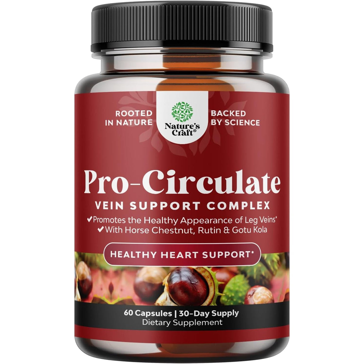 Natures Craft Vein Support Supplement for Leg and Veins - Full Body Supplement for Spider & Varicose Veins and Improved Flow with Horse Chestnut Extract - Vegan Non-Gmo Capsules - 60 Count