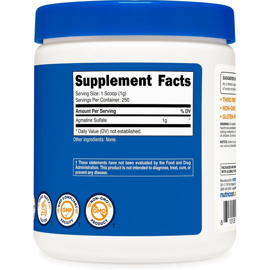 Nutricost Pure Agmatine Sulfate Powder - 250 Grams