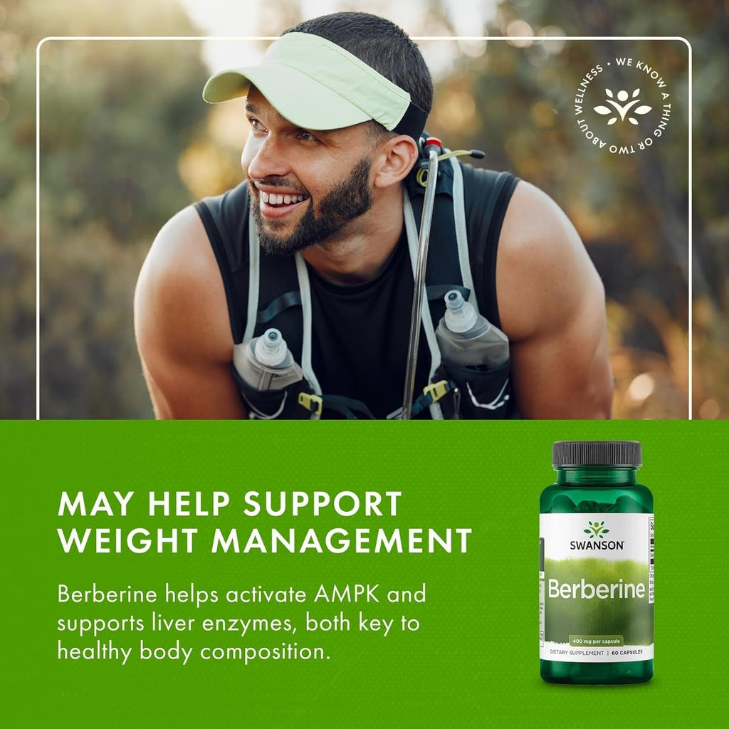 Swanson Berberine Hcl Cardiovascular and Metabolic Health Supplement for Health-Conscious Adults - Non-Gmo, Vegan, Gluten-Free (60 Vegan Capsules, 400 Mg Each)