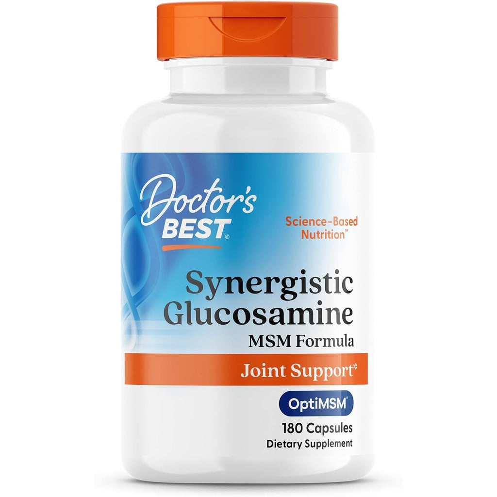 Doctor'S Best Synergistic Glucosamine with MSM Formula - Joint Health Support Supplement for Women & Men, Features Vitamin C, Potassium, & Chloride, Non-Gmo, Gluten Free, Soy Free - 180 Capsules
