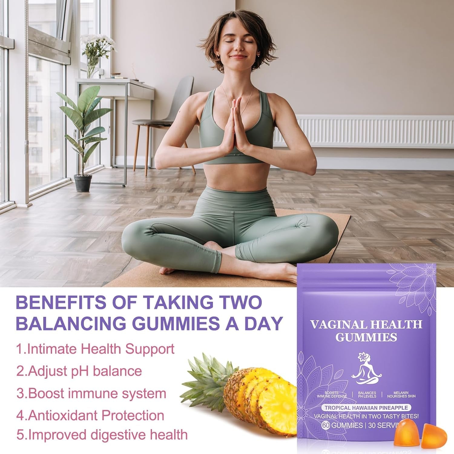 Premium Feminine Balance Gummies,Vital Vaginal Probiotics Source Feminine Gummies,Pineapple Flavor for Women Ph,For Women of All Ages - Probiotics for Digestion, Gut Health, Immune Support