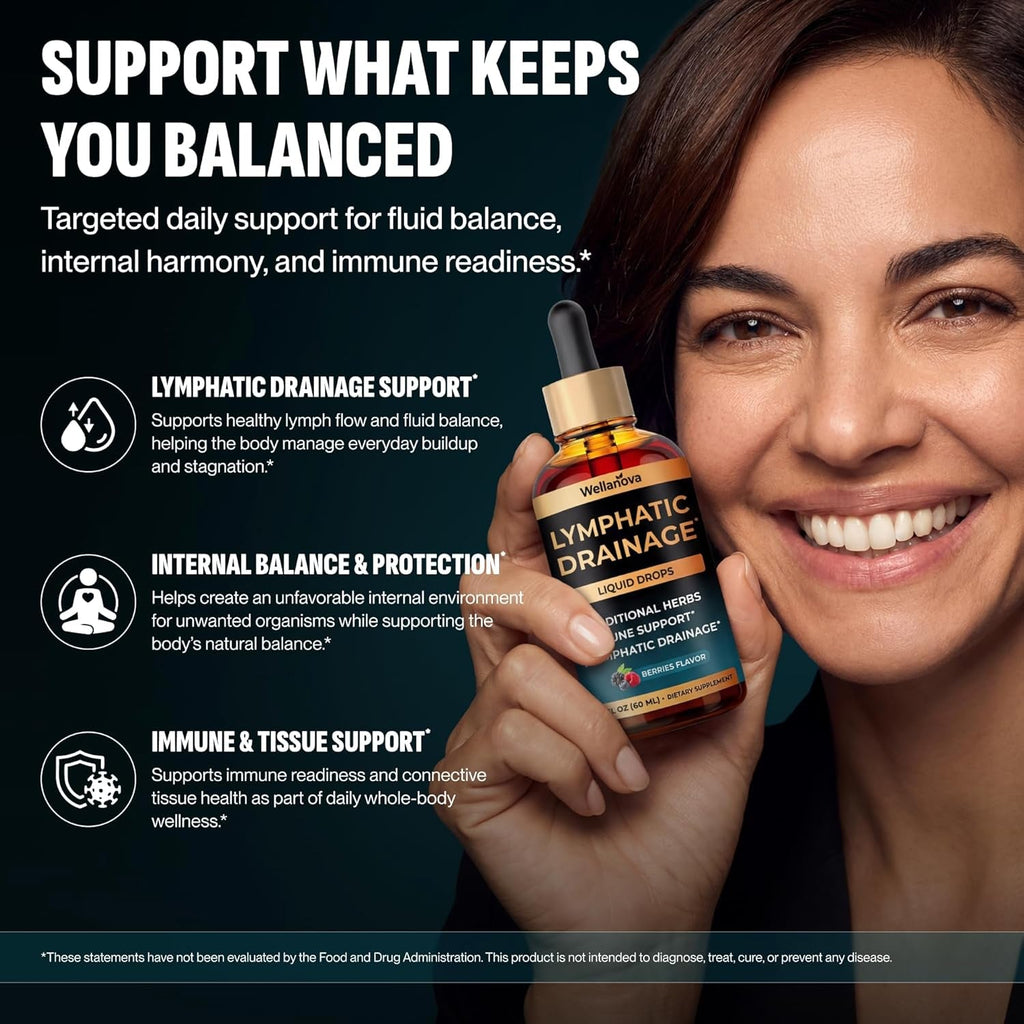 Lymphatic Drainage Drops - Organic Supplement for Lymphatic Support & Detox - 10-In-1 Herbal Blend Cleanse Complex with Burdock, Dandelion, Elderberry - 2 Fl Oz