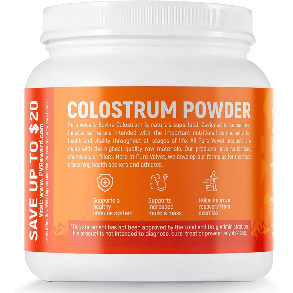 Pure Velvet Colostrum Powder for Gut Health, Bloating, Hair Growth, Immune Support, Bovine Cow Sourced Colostrum Protein, Lactoferrin Supplement, Contains Dairy with Immunoglobulins (Igg) (10 Ounce)