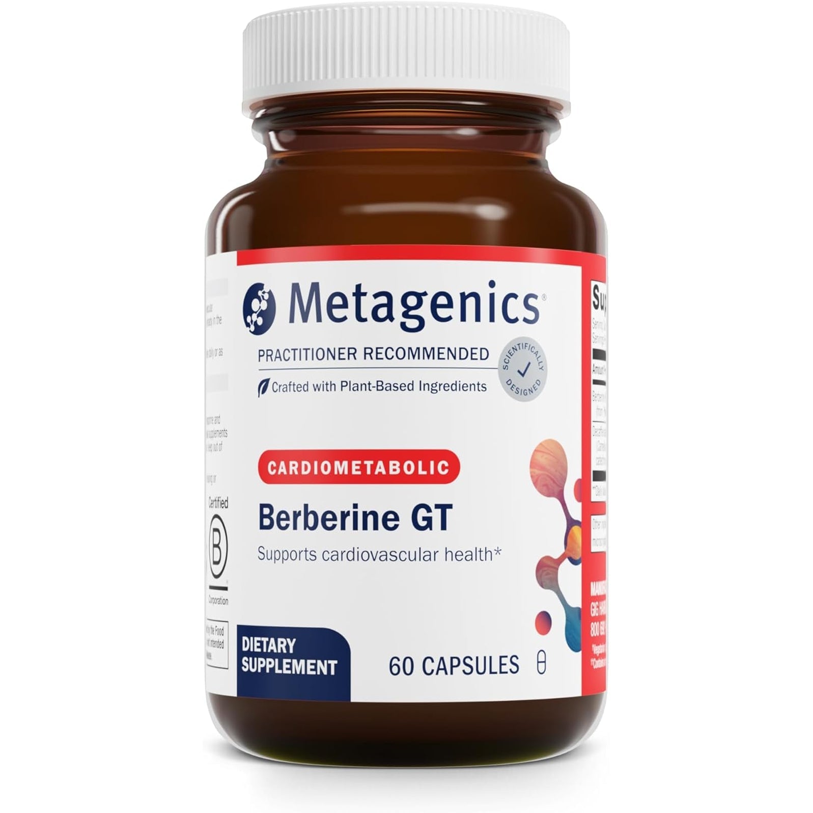 Metagenics Berberine GT - Berberine Supplement 500 Mg - Supports Heart Health, Healthy Cholesterol, Triglyceride & Carbohydrate Metabolism - Non-Gmo, Gluten-Free, Vegetarian - 60 Capsules