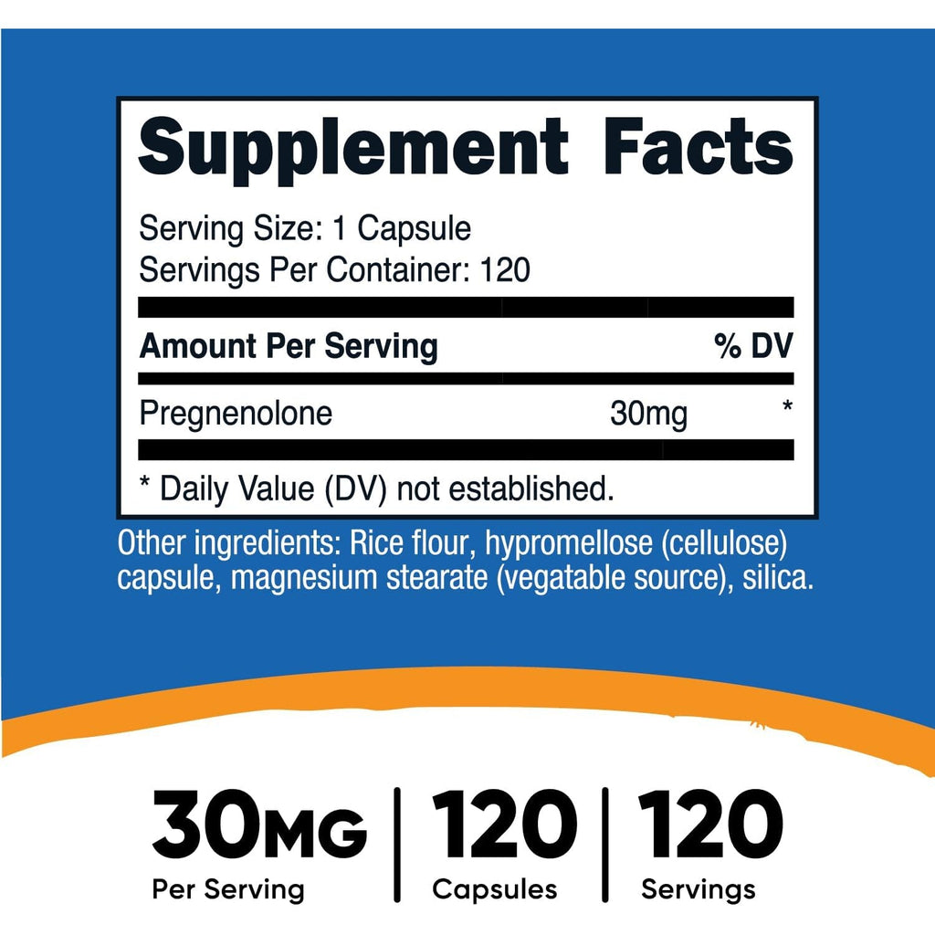 Nutricost Pregnenolone 30Mg, 120 Capsules - Non-Gmo, Gluten Free, Vegetarian Capsules