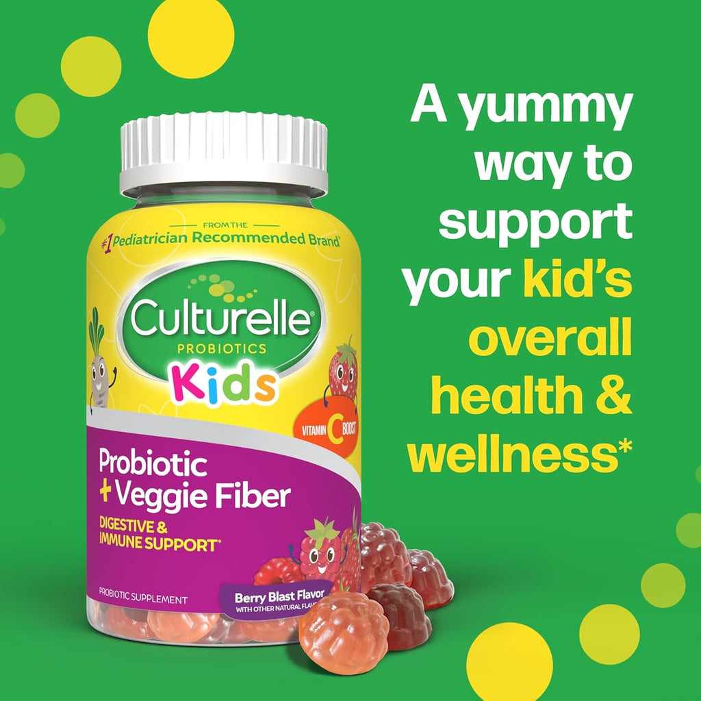 Culturelle Daily Probiotic for Kids + Veggie Fiber Gummies (Ages 3+) - 60 Count - Digestive Health & Immune Support – Berry Flavor with a Vitamin C Boost