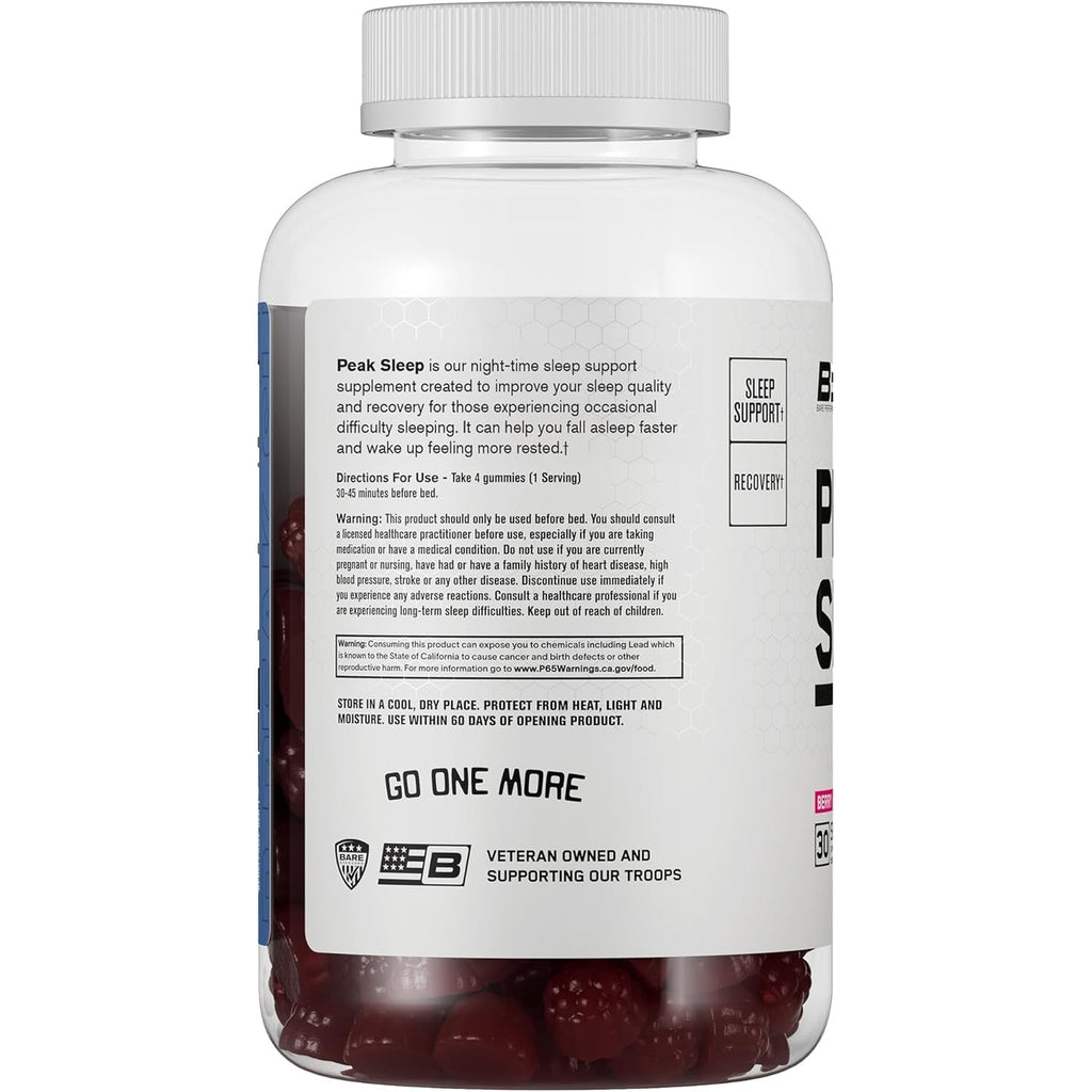 BARE PERFORMANCE NUTRITION, BPN Peak Sleep Gummy, Sleep Aid & Recovery Support Supplement, 30 Servings, Berry