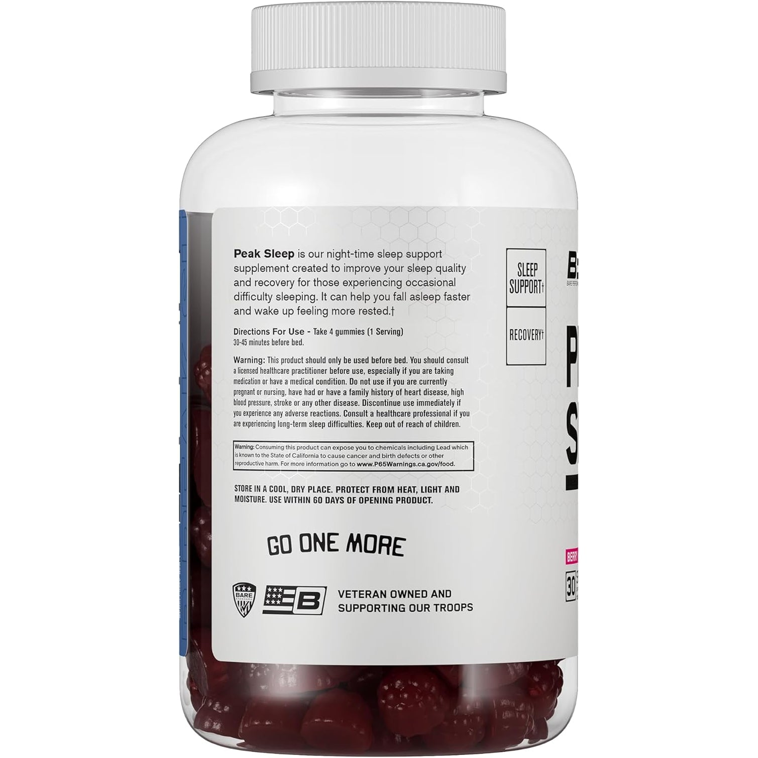 BARE PERFORMANCE NUTRITION, BPN Peak Sleep Gummy, Sleep Aid & Recovery Support Supplement, 30 Servings, Berry