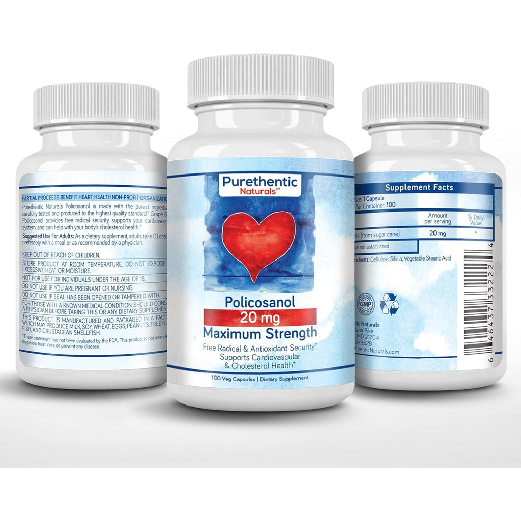 Policosanol 20Mg | Supports Cardiovascular & Cholesterol Health* | Free Radical & Antioxidant Protection* | from Pure Sugar Cane with No Unnecessary Fillers | 100 Veg Capsules