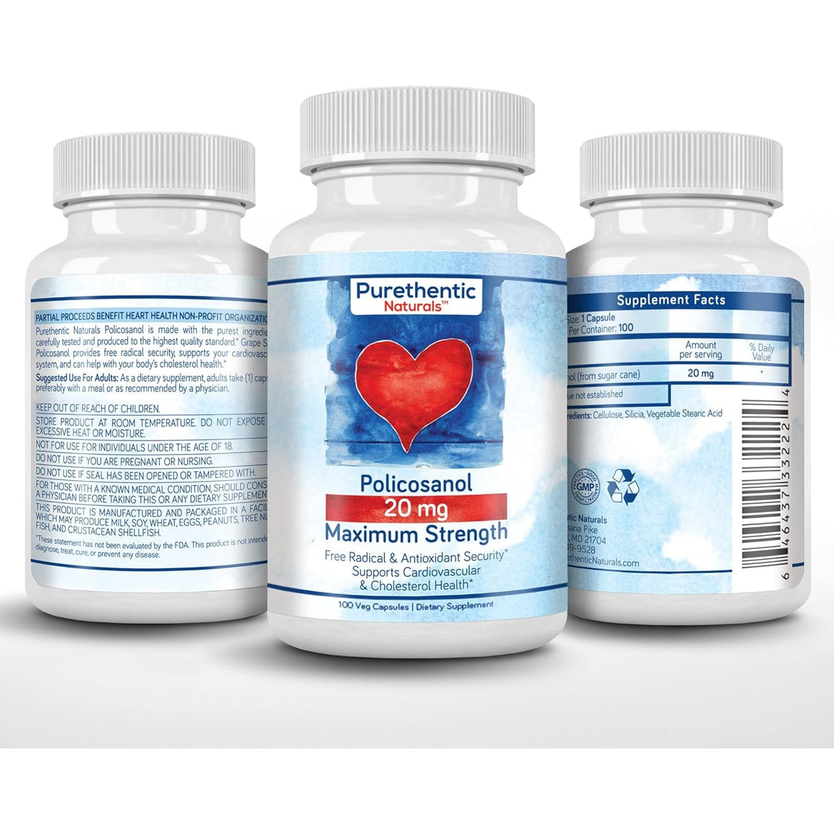 Policosanol 20Mg | Supports Cardiovascular & Cholesterol Health* | Free Radical & Antioxidant Protection* | from Pure Sugar Cane with No Unnecessary Fillers | 100 Veg Capsules