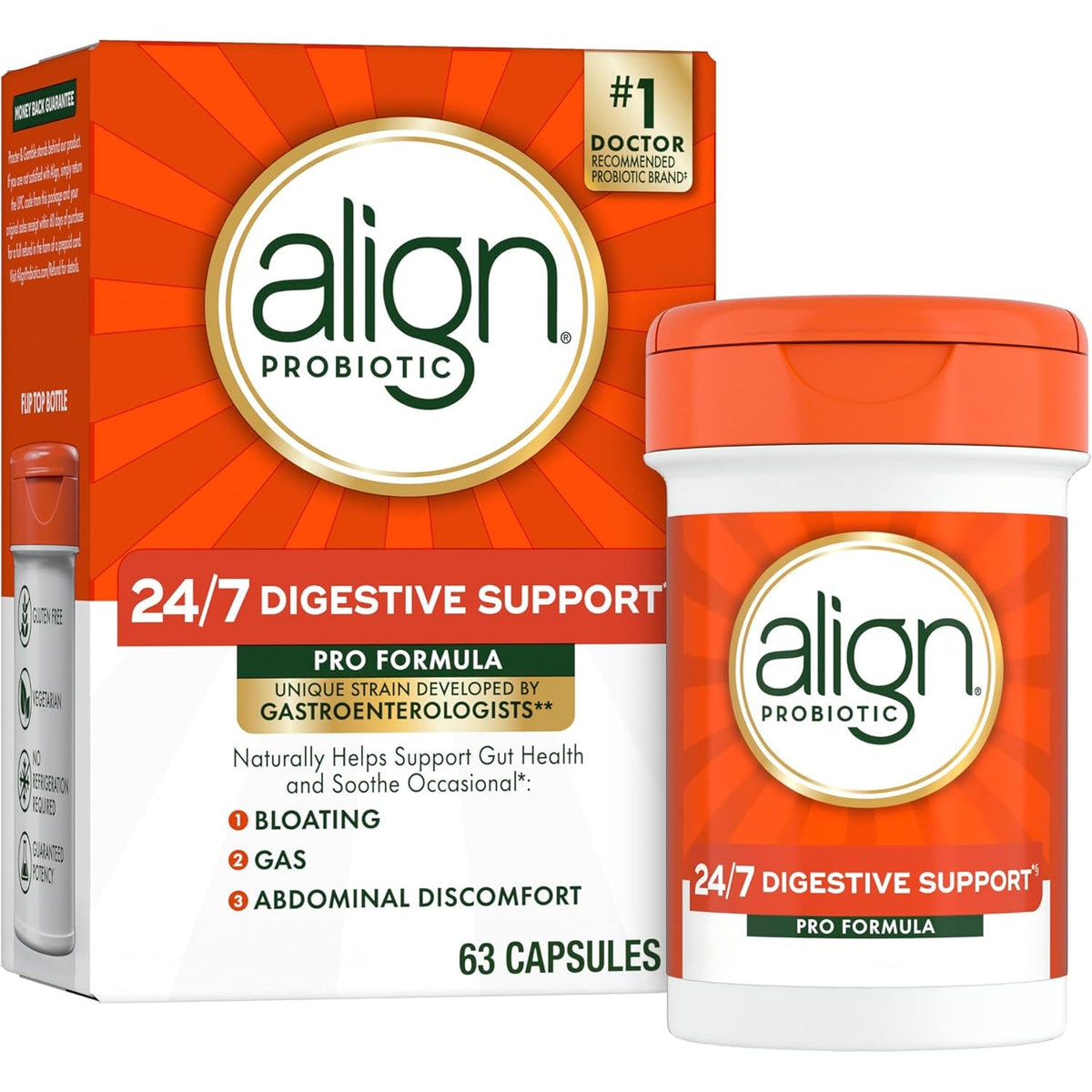 Align Probiotic, Pro Formula, Probiotics for Women and Men, Probiotics for Digestive Health, Men and Womens Probiotic Capsules Help Relieve Occasional Bloating & Gas*, 63 Capsules