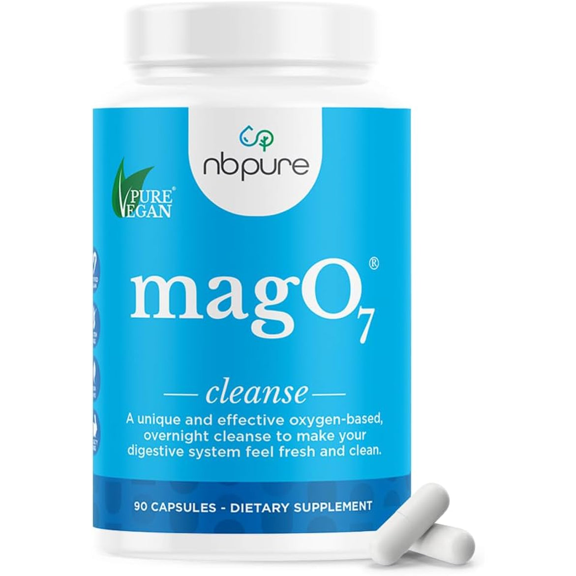 Nbpure Mago7 - Natural Colon Cleanse & Detox | Occasional Constipation Relief, Stool Softening, & Bloating Support for Men & Women | Ozonated Magnesium Oxide, 90 Capsules