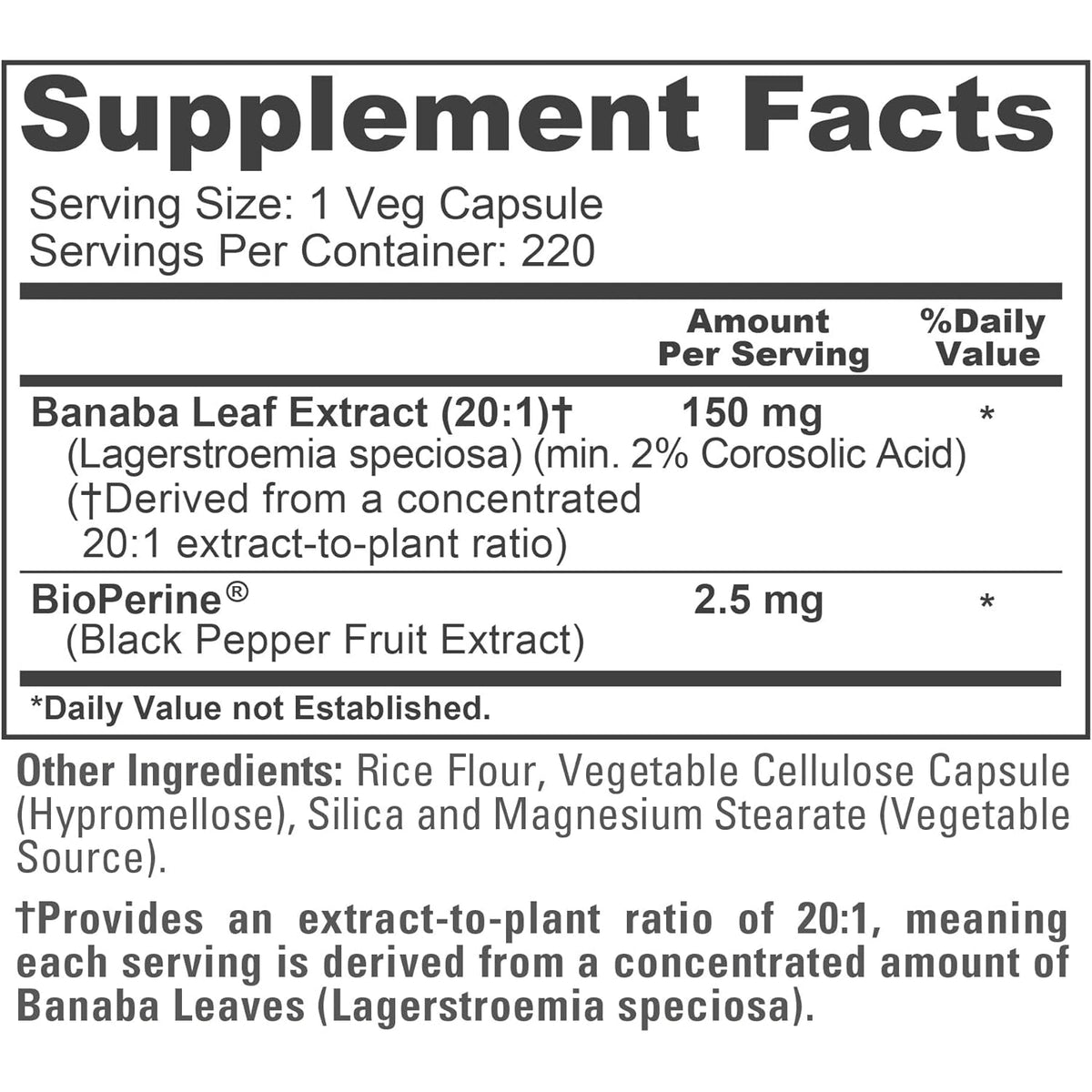 Nusapure Banaba Leaf, 150 Mg, 220 Veg Capsules (Non-Gmo, Vegan)
