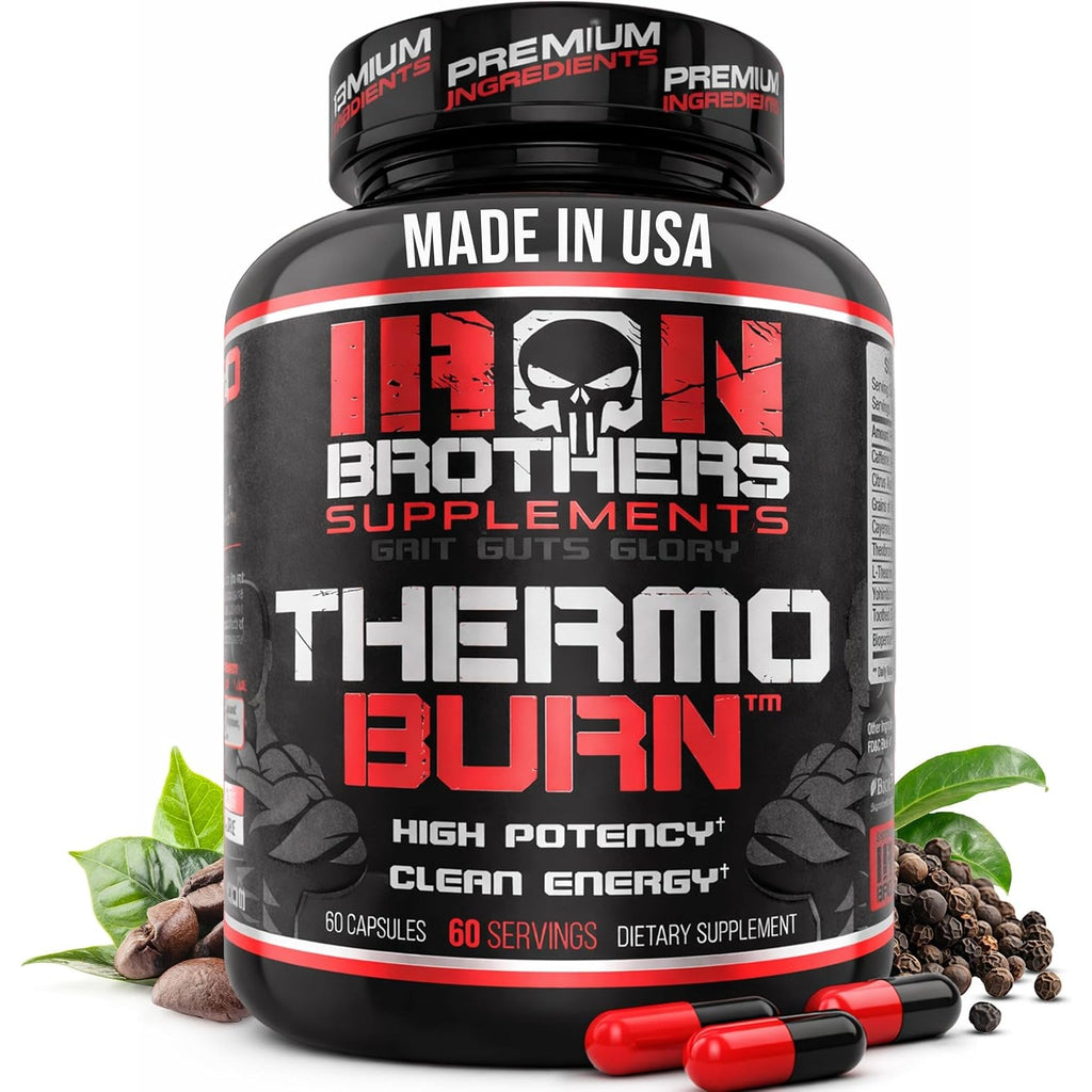 Iron Brothers Thermo Burn Hardcore Fat Burner – High Stim Thermogenic with Yohimbine Hcl, Grains of Paradise & Caffeine – Metabolism Booster & Appetite Control – 60 Capsules