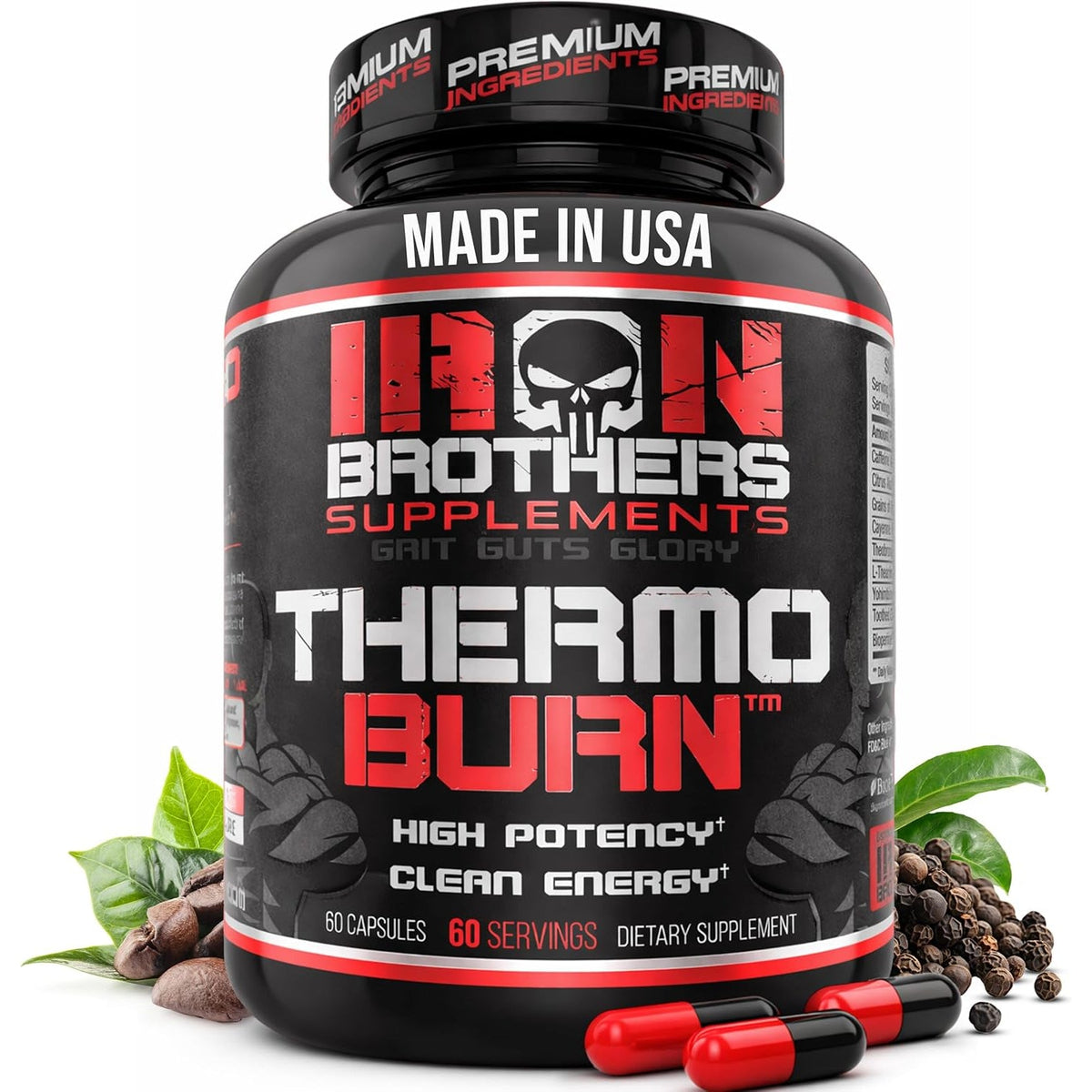 Iron Brothers Thermo Burn Hardcore Fat Burner – High Stim Thermogenic with Yohimbine Hcl, Grains of Paradise & Caffeine – Metabolism Booster & Appetite Control – 60 Capsules