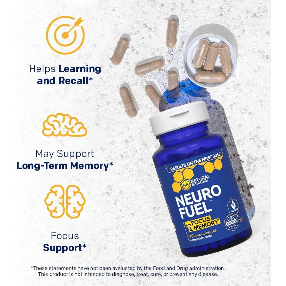 NATURAL STACKS Original Neurofuel Nootropic Brain Support Supplement - 750Mg L-Carnitine & 500Mg L-Phenylalanine - Brain Supplement for Memory and Focus* - 75 Focus Pills