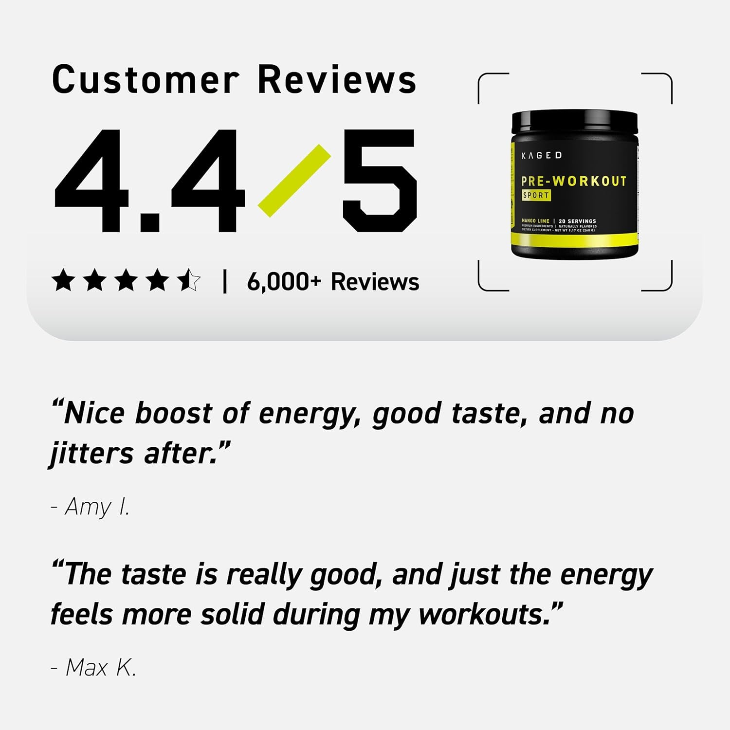Kaged Sport Pre Workout Powder for Men & Women, Mango Lime, Sport Certified, 188Mg Caffeine, Nitric Oxide Supplement, Beta Alanine for Energy, Weightlifting, Cardio Endurance & Strength, 20 Servings