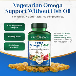 Purity Products Omega 3-6-9 Vegan and Vegetarian Formula - “5 in 1” Essential Fatty Acid Complex - Scientifically Formulated Plant-Based Omega 3 6 9 Essential Fatty Acids (EFA) - from (60)