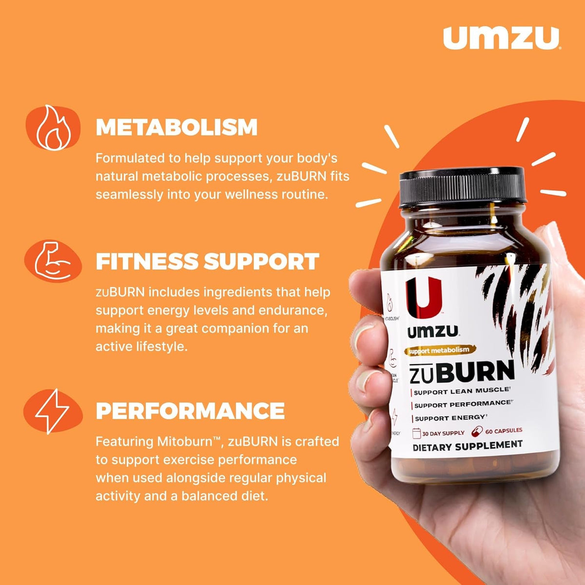 UMZU Zuburn Energy Support Supplement, (30 Day Supply) – Caffeine Mitoburn Capsimax Grains of Paradise B6 & B12 – Energy Supplements for Daily Energy, Focus & Active Lifestyle Support General Wellness