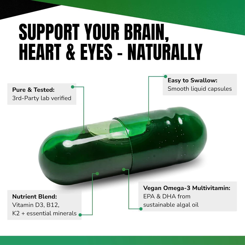 VEDGE Vegan Omega 3 Multivitamin for Women and Men – Plant-Based Algal EPA & DHA + Vitamin B12, Vitamin D, K2, Magnesium, Zinc & Selenium – 30-Day Supply – Non-Gmo, Gluten Free, Made in USA