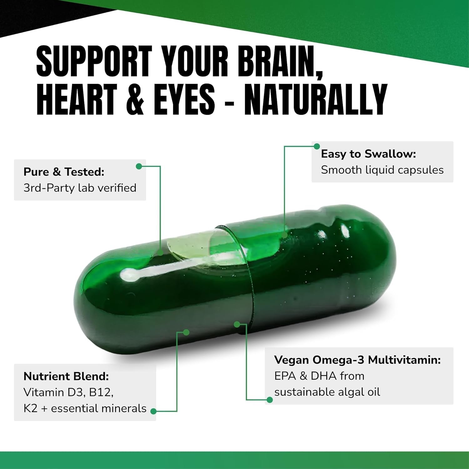 VEDGE Vegan Omega 3 Multivitamin for Women and Men – Plant-Based Algal EPA & DHA + Vitamin B12, Vitamin D, K2, Magnesium, Zinc & Selenium – 30-Day Supply – Non-Gmo, Gluten Free, Made in USA
