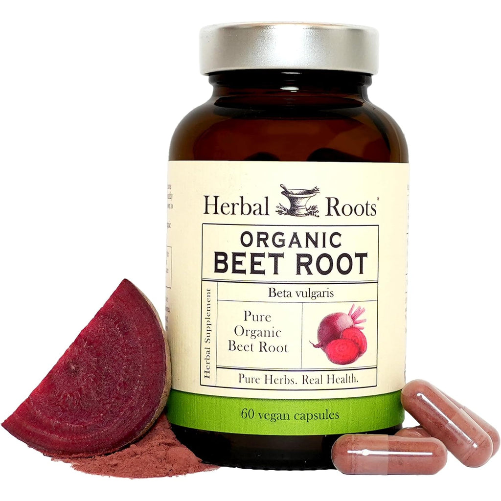 Herbal Roots Organic Beet Root Powder Capsules - 1,500Mg per Serving - Certified USDA Organic - Non-Gmo - 60 Count Vegan Capsules