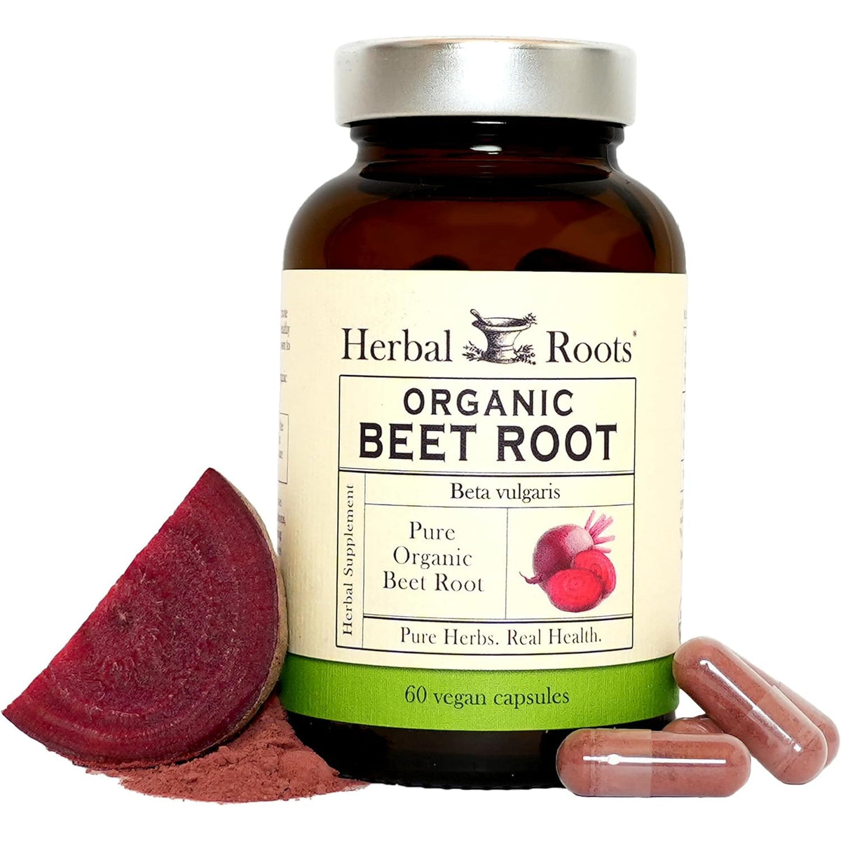 Herbal Roots Organic Beet Root Powder Capsules - 1,500Mg per Serving - Certified USDA Organic - Non-Gmo - 60 Count Vegan Capsules