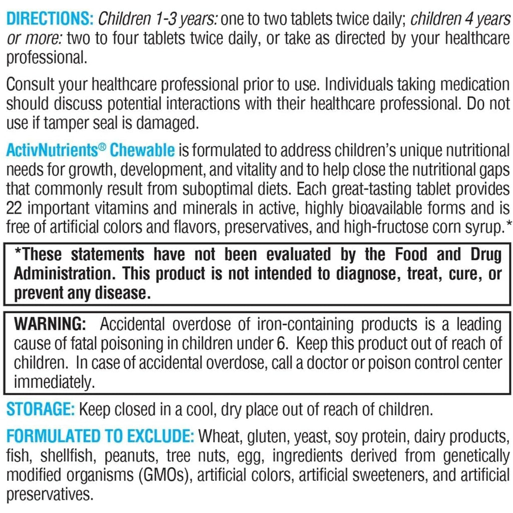 XYMOGEN Activnutrients Chewable - Children’S Multivitamin for Wellness Support - Antioxidant & Micronutrition Support - Non-Gmo & Gluten-Free - Mixed Berry Flavor - 120 Count