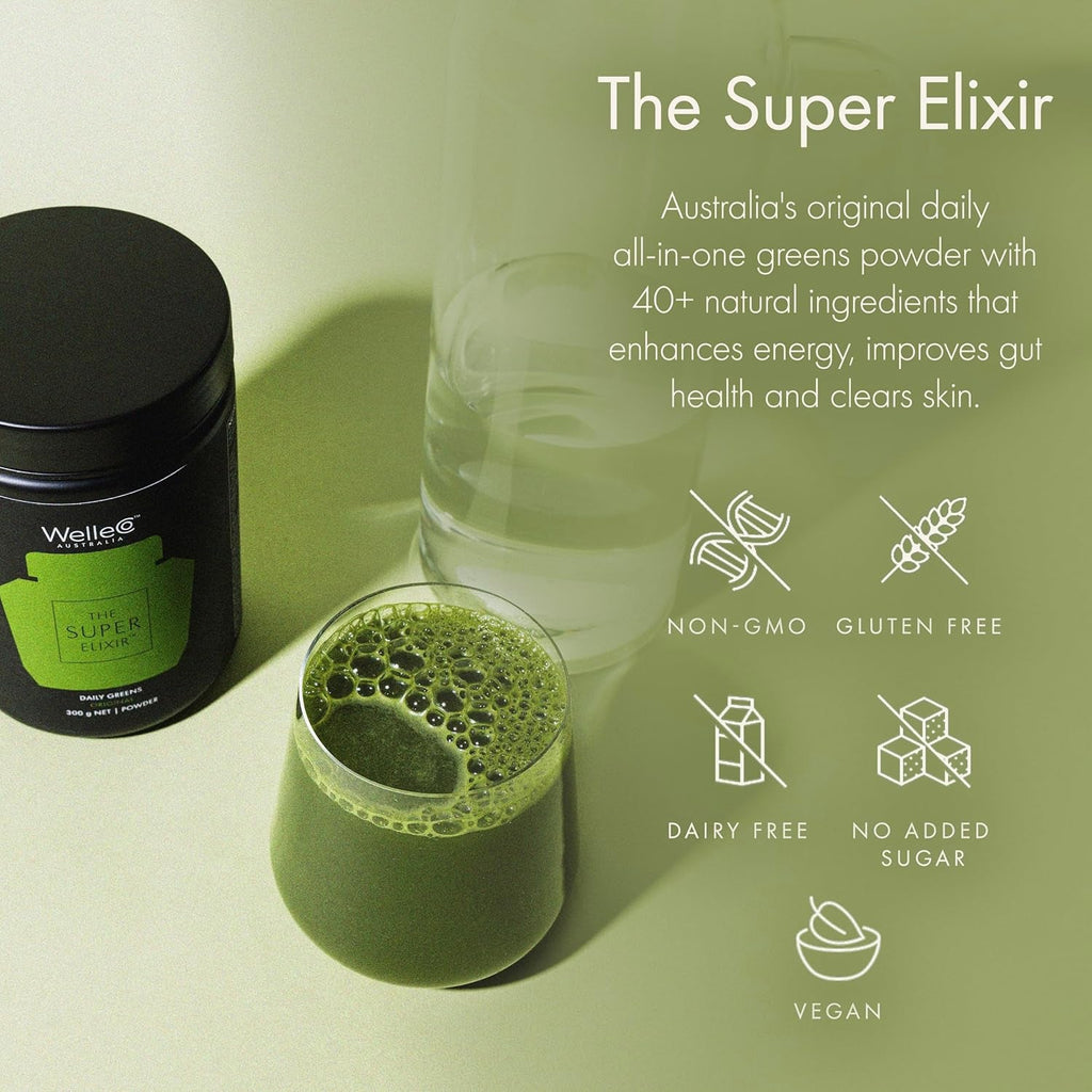 Welleco the Super Elixir Daily Greens Powder, Probiotic Drink Mix with Whole Foods, Gluten Free, Vegan Gut Health Powder, Energy, Immunity, Healthy Skin, Hair & Nails (Jar, Pineapple & Lime Jar)