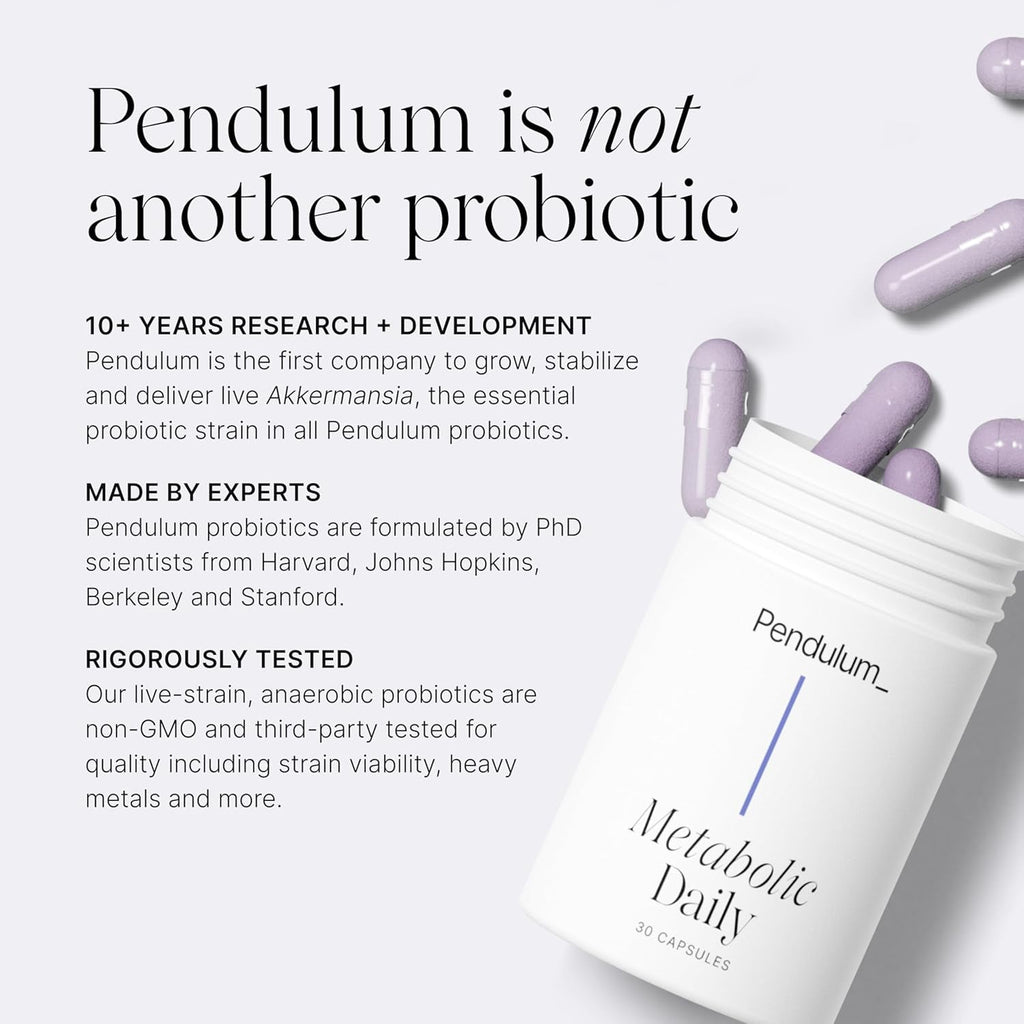 Pendulum Metabolic Daily - Multi-Strain Probiotic with Akkermansia Muciniphila to Support Metabolism and Sustain Energy Levels - for Women and Men - 30 Capsules (1 Pack)