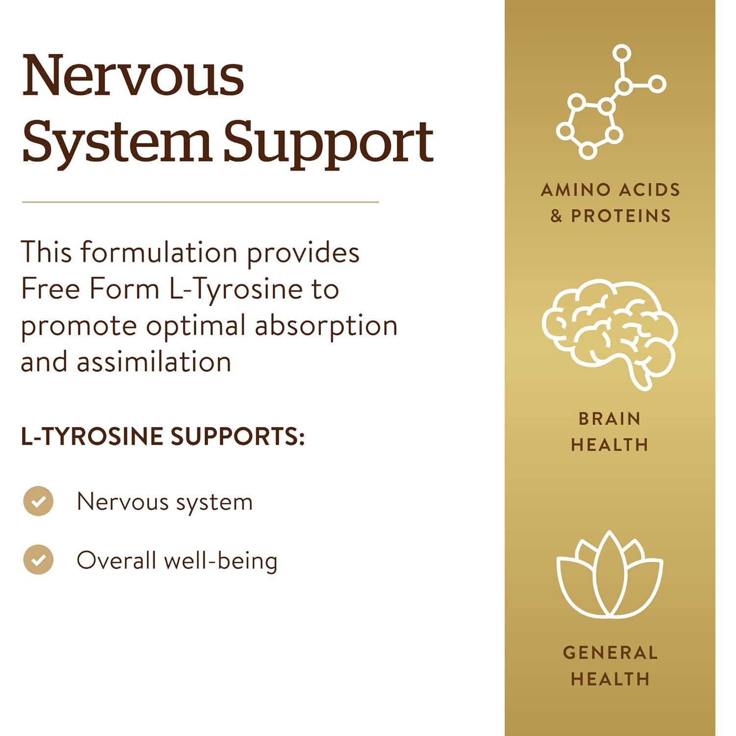 Solgar L-Tyrosine 500 Mg, 100 Vegetable Capsules - Brain & Nervous System Support - Vegan, Gluten Free, Dairy Free, Kosher - 100 Servings,Standard Packaging