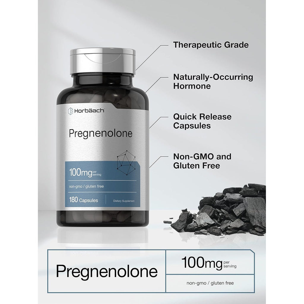 Horbäach Pregnenolone Supplement 100Mg | 180 Capsules | Non-Gmo and Gluten Free
