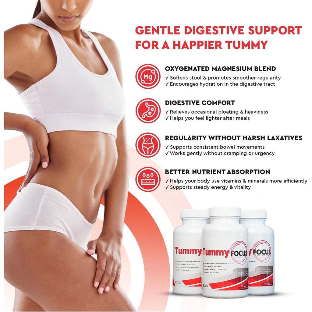 JJ Smith Tummy Focus – Digestive Cleanse Supplement with Ozonated Oxygenated Magnesium – Supports Digestion, Regularity, Bloating, Gut Balance, Nutrient Absorption, Energy & a Flatter Belly