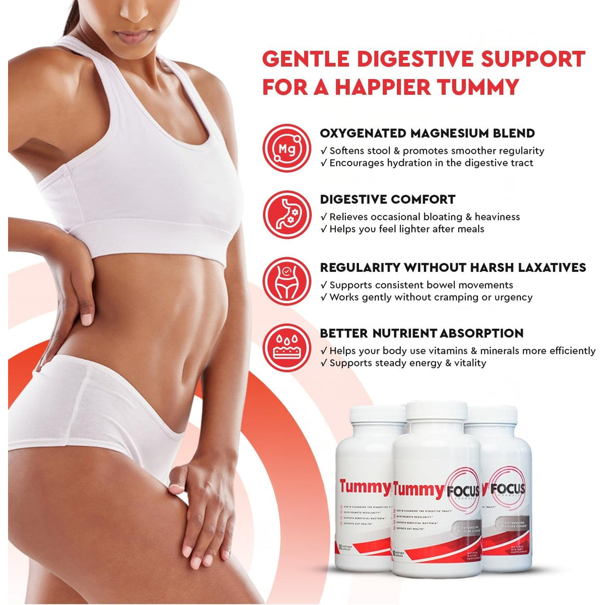 JJ Smith Tummy Focus – Digestive Cleanse Supplement with Ozonated Oxygenated Magnesium – Supports Digestion, Regularity, Bloating, Gut Balance, Nutrient Absorption, Energy & a Flatter Belly