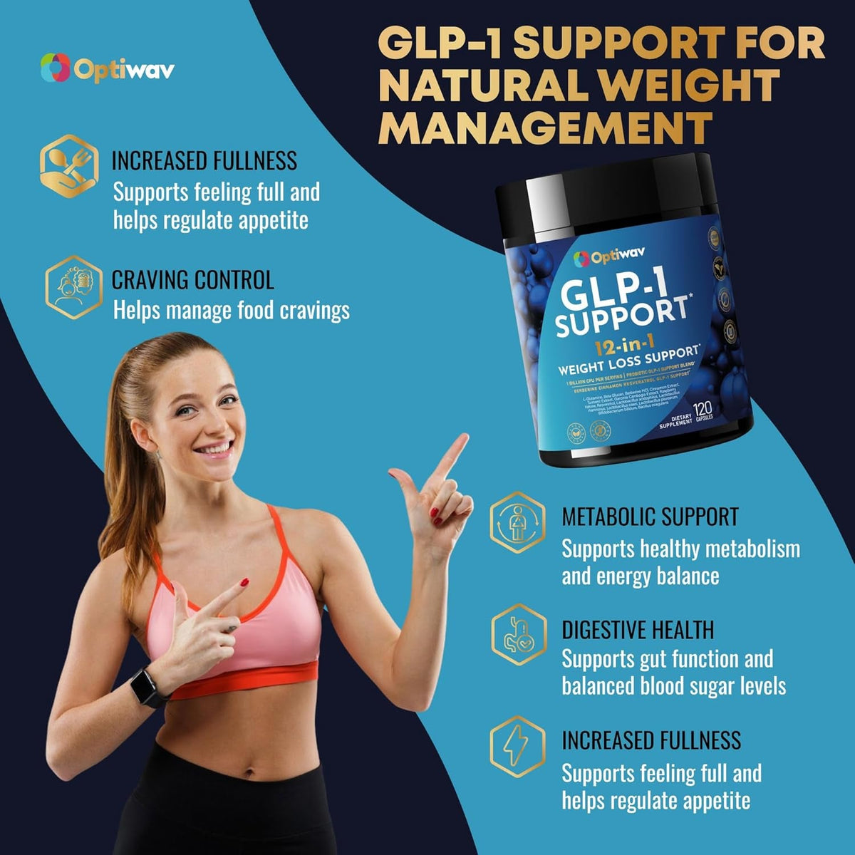 GLP-1 Support Probiotic Weight Loss Supplement - Natural GLP1 Support Appetite Suppressant for Women Men - for Daily Fat Burn Hunger Control Metabolism Boost Gut & Curb Cravings Support