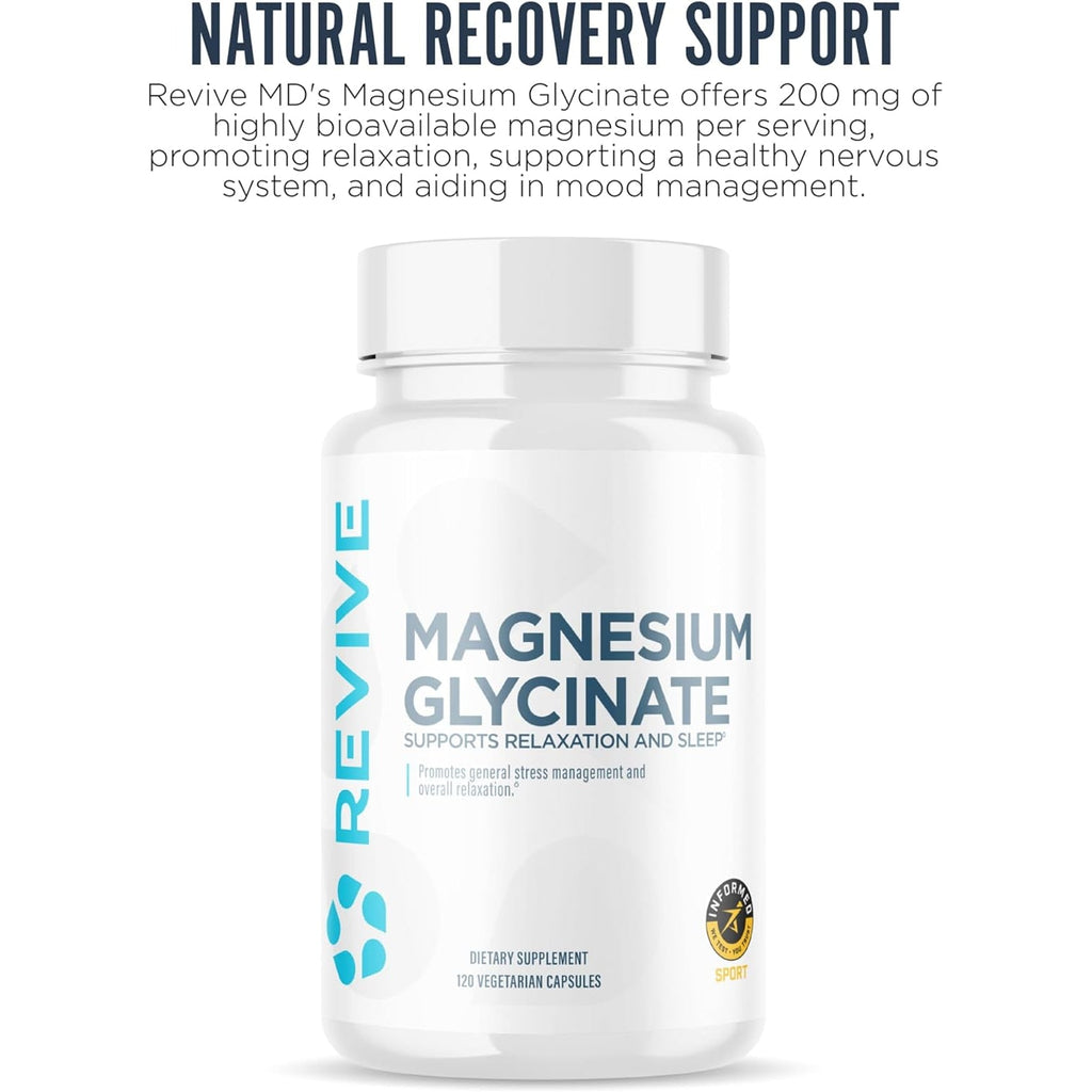 Revive MD Pure Magnesium Glycinate 200Mg – High Absorption Supplement for Relaxation, Stress Relief, Sleep & Memory Support – Promotes Strong Bones, Healthy Nerve & Muscle Function (60 Servings)
