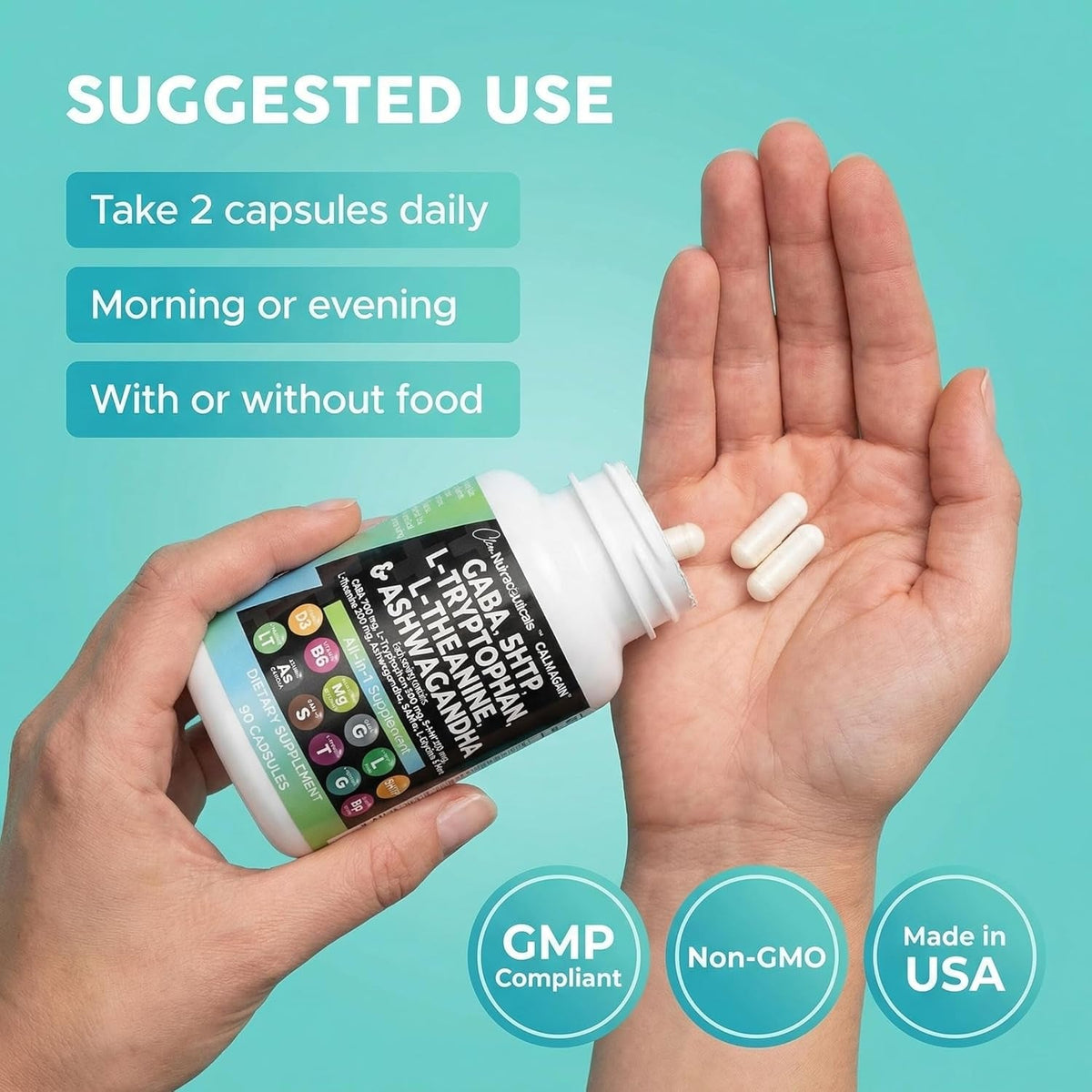 Clean Nutraceuticals GABA 750Mg 5 HTP 200Mg L Tryptophan 500Mg L Theanine 200Mg Ashwagandha Sam-E L-Glycine - Mood Support Vitamins for Women and Men with L-Tyrosine 5-HTP (5-Hydroxytryptophan)