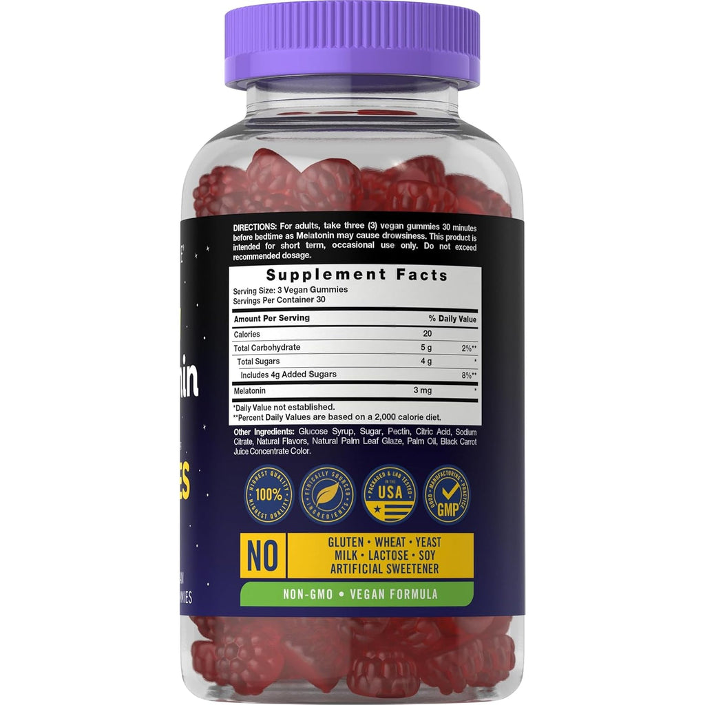 Carlyle Melatonin Gummies 3Mg | 90 Count | Fruit Flavor Gummy Supplement | 100% Drug Free Support | Vegan, Non-Gmo, Gluten Free
