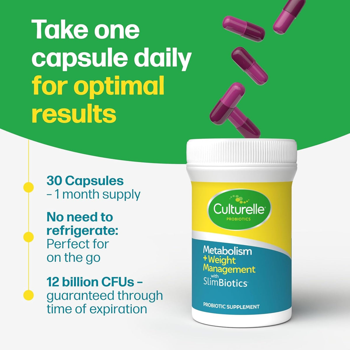 Culturelle Metabolism + Weight Management with Slimbiotics® Probiotic Capsules – 30 Count – Helps Safely Manage Weight - Promotes Healthy Metabolism and Physical & Mental Energy