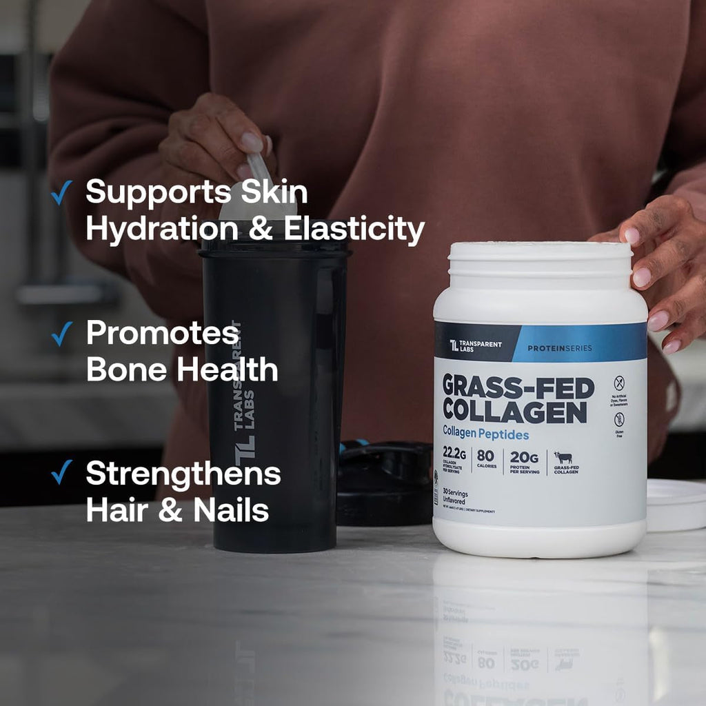 Grass-Fed Collagen Peptides Powder - Unflavored Collagen Powder for Women & Men, 22G Grassfed Bovine Hydrolyzed Collagen Peptides per Serving for Skin, Hair, Bones & Muscle Recovery - 30 Servings