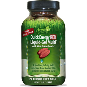 Irwin Naturals Quick Energy RED Liquid-Gel Multi – 72 Liquid Soft-Gels – Nitric Oxide + Energy Support