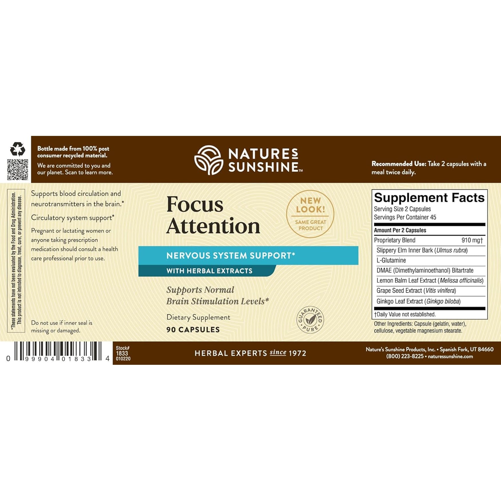 Nature'S Sunshine Focus Attention, 90 Capsules, Provides Nutrients That Help Maintain Normal Brain-Stimulation Levels While Supporting Blood Circulation and Neurotransmitter Levels in the Brain