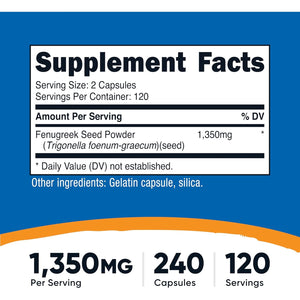 Nutricost Fenugreek Seed 1350Mg, 240 Capsules - Gluten Free, Non-Gmo, 675Mg per Capsule