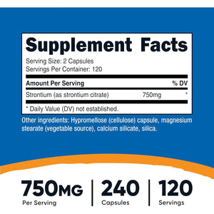 Nutricost Strontium Capsules 750Mg, 240 Capsules - Vegetarian, Non-Gmo, Gluten Free